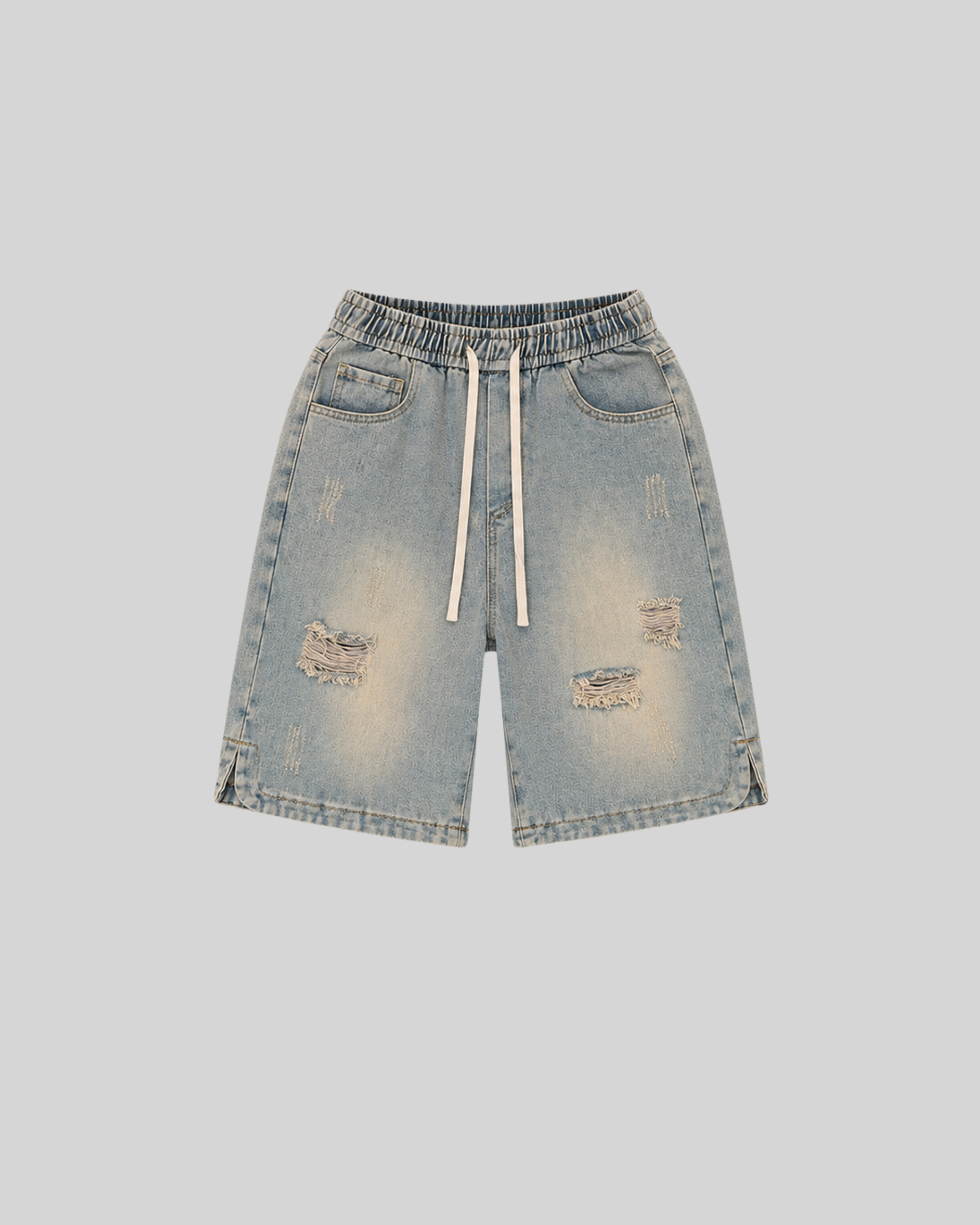 Distressed Denim Utility Shorts