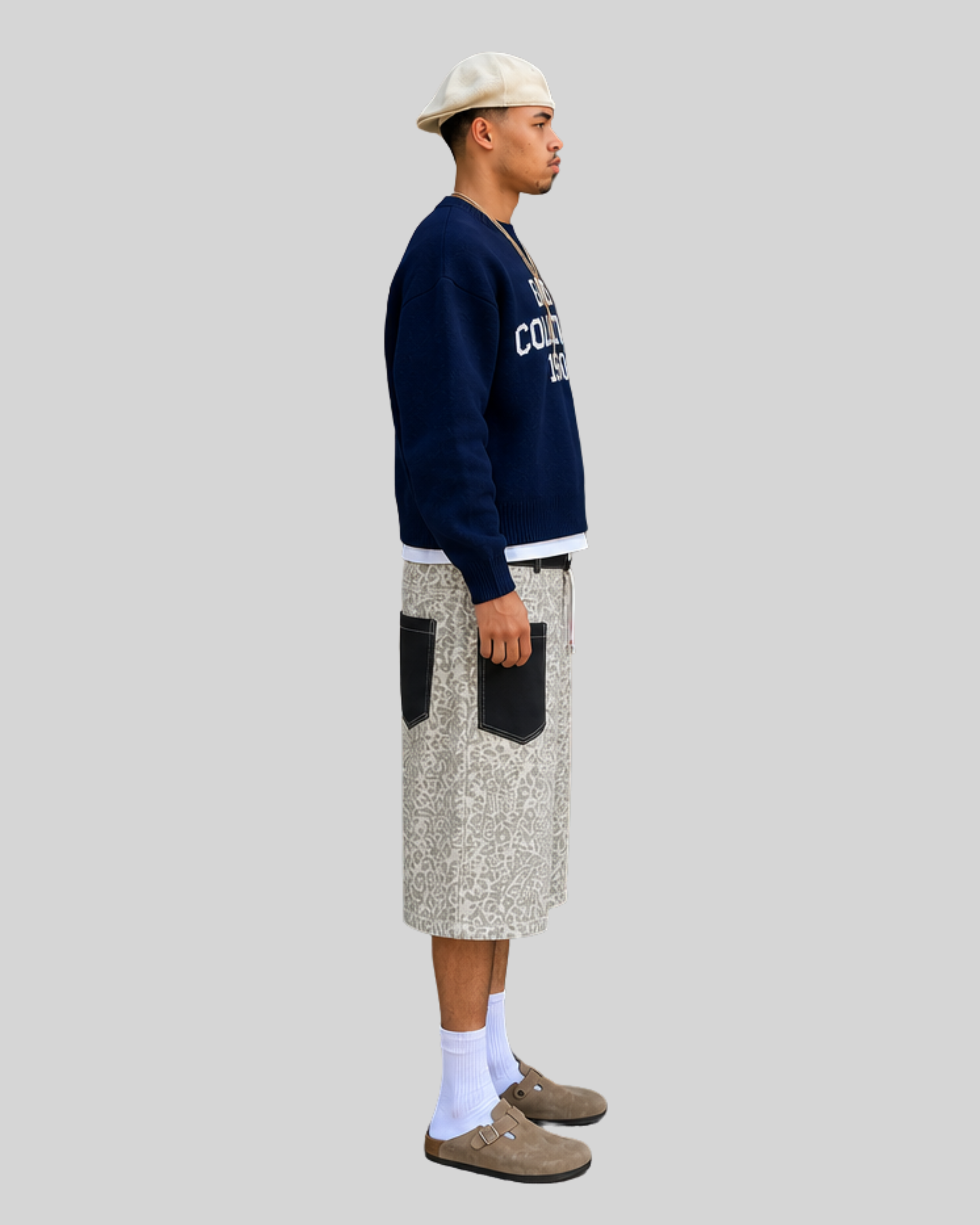 Pants Men High Street Loose Denim Shorts-4