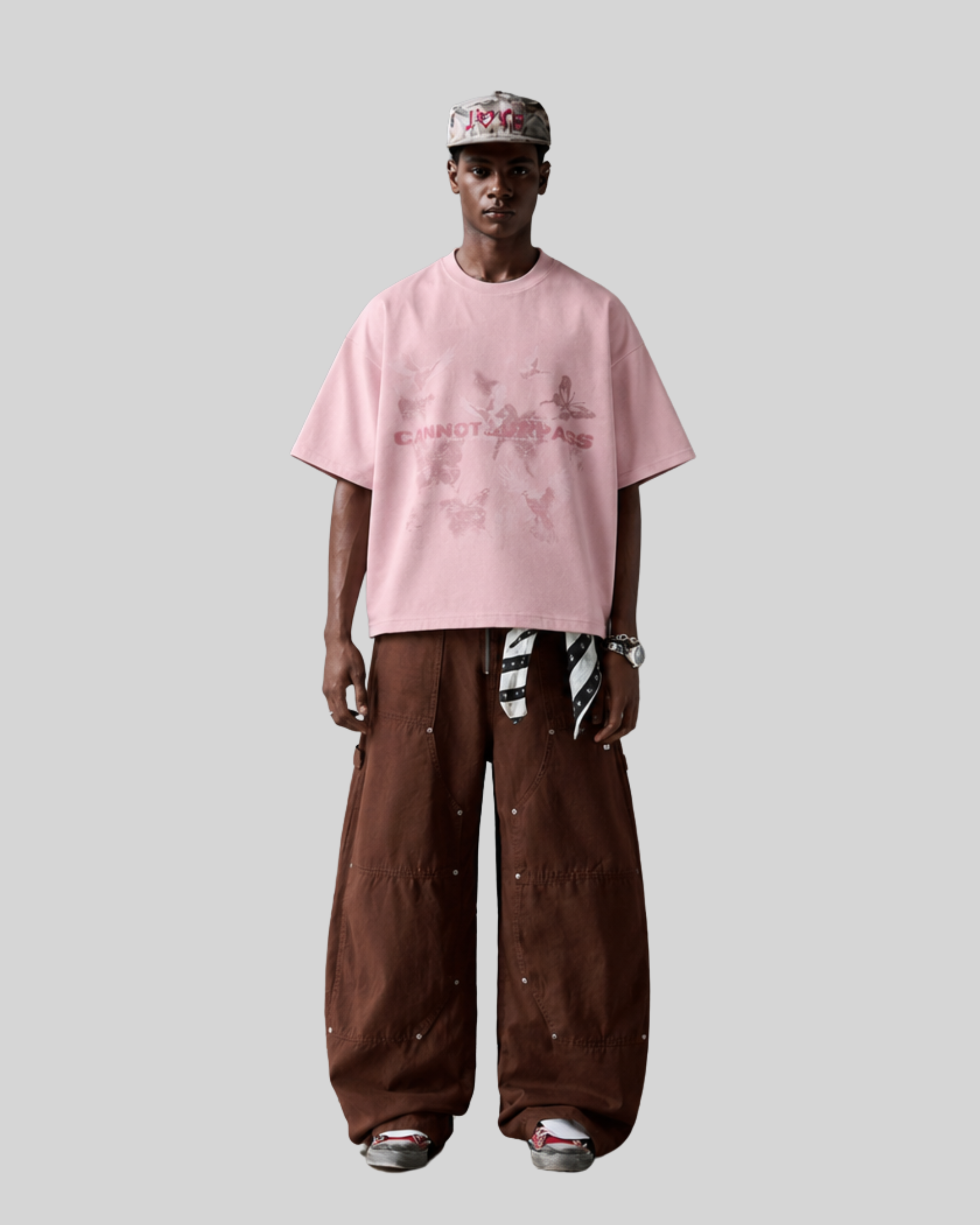 Butterfly letter printed suede short sleeved T-shirt for men