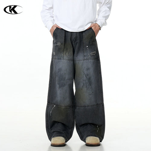 Distressed Straight Leg Work Pants with Adjustable Waistband for Men and Women