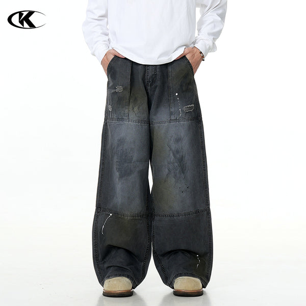 Distressed Straight Leg Work Pants with Adjustable Waistband for Men and Women
