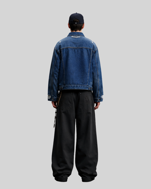 Washed Distressed Heavyweight Denim Jacket for Men