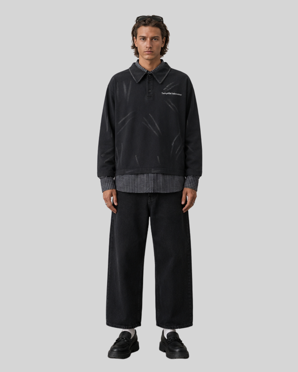 Fake two irregular washed spliced shirts for men