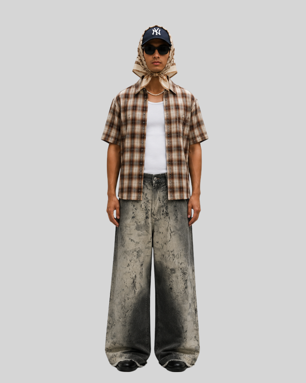 Street Washed Snake Pattern Denim Pants Men Vibe Unique Trendy Loose Straight Design Wide Leg Jeans
