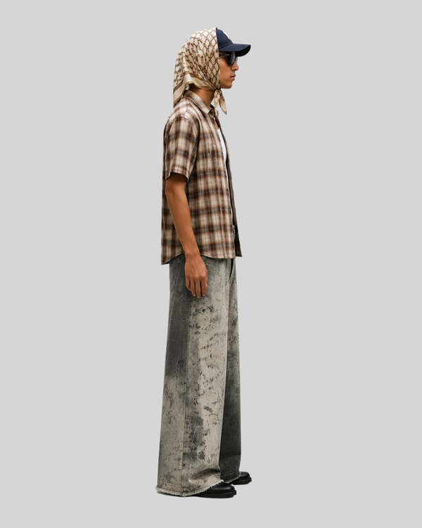 Street Washed Snake Pattern Denim Pants Men Vibe Unique Trendy Loose Straight Design Wide Leg Jeans