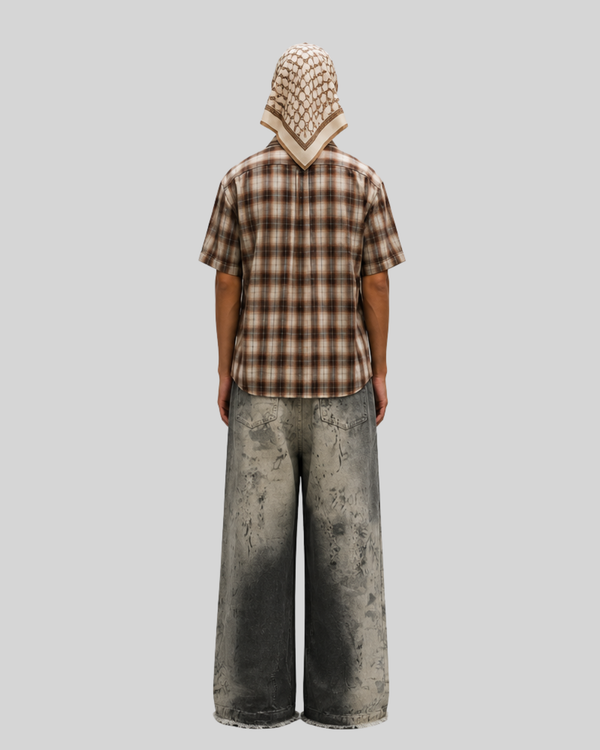 Street Washed Snake Pattern Denim Pants Men Vibe Unique Trendy Loose Straight Design Wide Leg Jeans