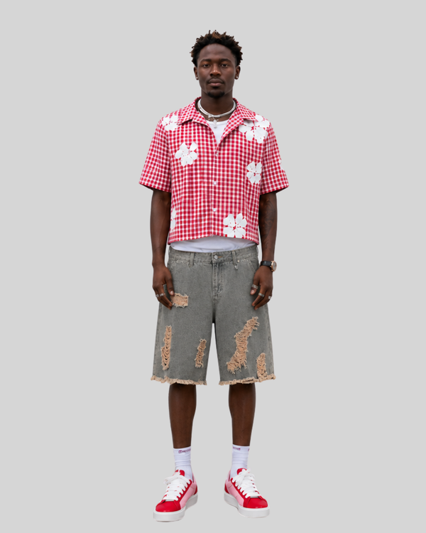 Summer washed distressed denim shorts for men