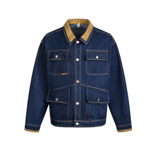 Multi pocket washed denim jacket jacket for men