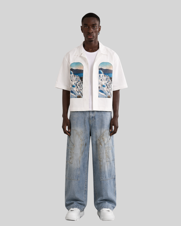 Washed Design Multi-Pocket Loose Straight Jeans for Men