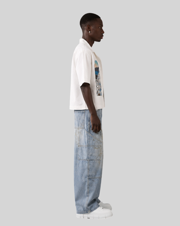 Washed Design Multi-Pocket Loose Straight Jeans for Men
