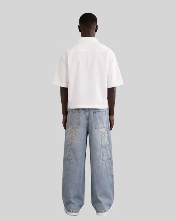 Washed Design Multi-Pocket Loose Straight Jeans for Men