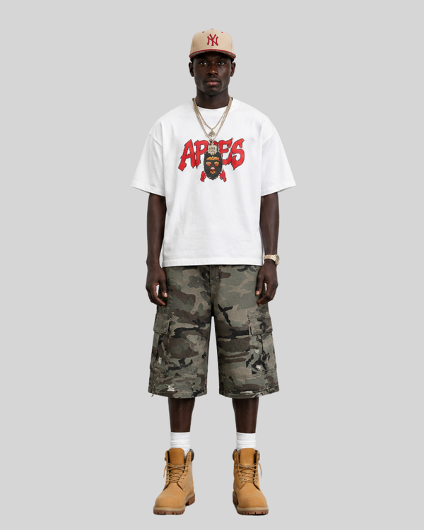 Patch hole camouflage cropped pants for men