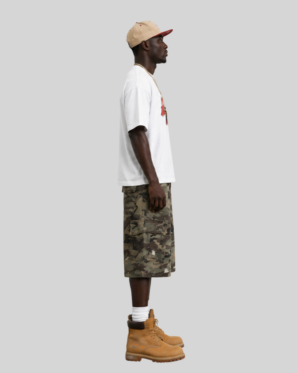 Patch hole camouflage cropped pants for men