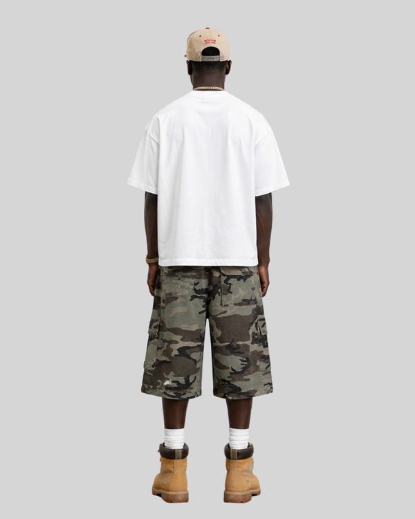 Patch hole camouflage cropped pants for men