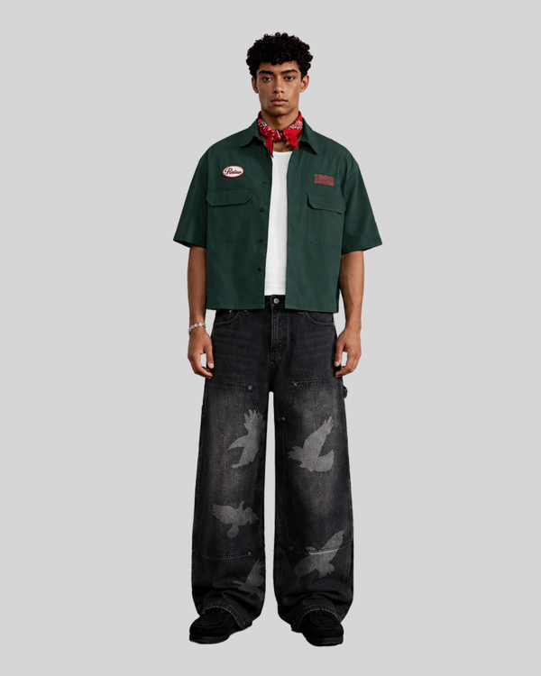 Jeans with Pigeon Pattern for Men and Women, Loose Fit Wide Leg Trousers