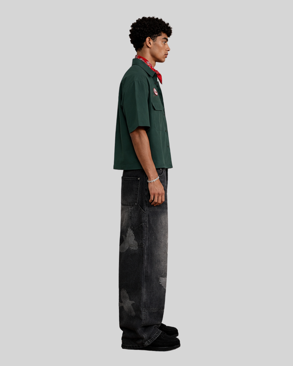 Jeans with Pigeon Pattern for Men and Women, Loose Fit Wide Leg Trousers