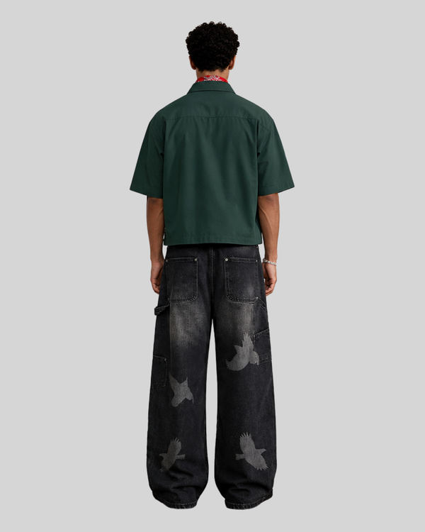 Jeans with Pigeon Pattern for Men and Women, Loose Fit Wide Leg Trousers