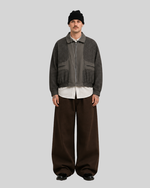 Loose Jacket for Men with Faux Two-Piece Patchwork Design
