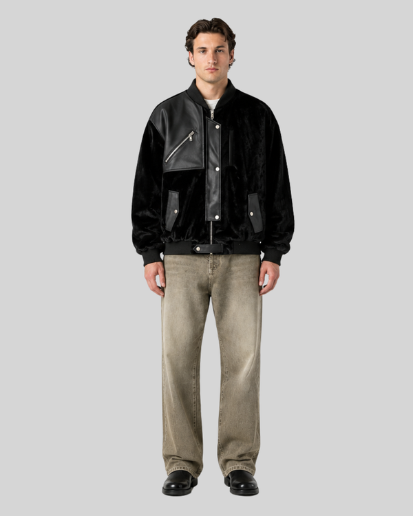 Fur jacket leather splicing motorcycle jacket for men