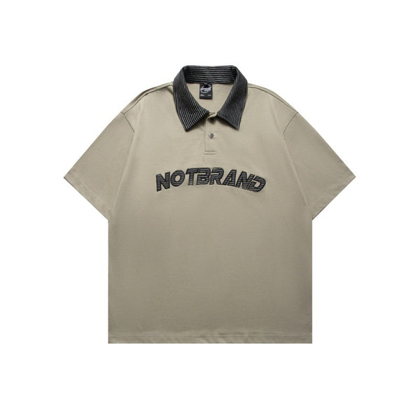 Letter sticker embroidered contrasting collar loose short sleeved polo shirt for men