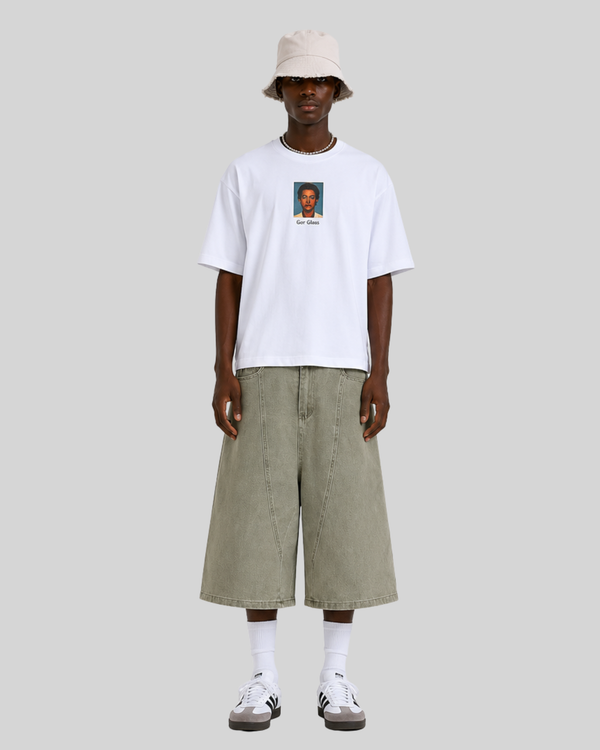Washed denim cropped pants for men