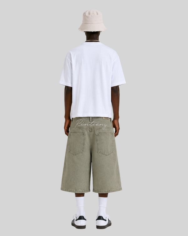 Washed denim cropped pants for men