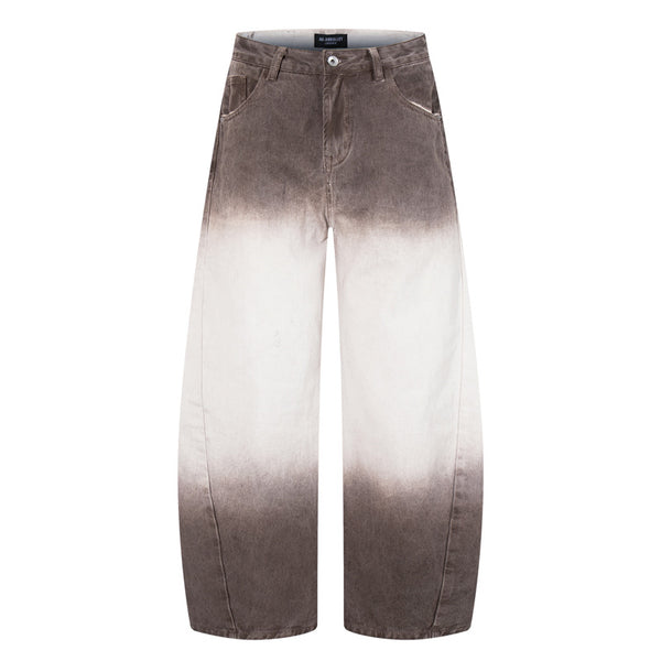 Retro Style Washed Ombre Color Knife-Edge Jeans for Men and Women,  Loose Floor-Length Wide Leg Pants