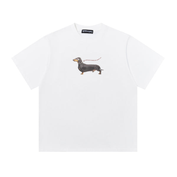 Retro Dachshund Print Crew Neck Short Sleeve T-Shirt for Men and Women