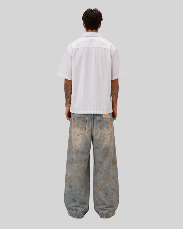 Style Casual Knife-Shape Pants Men Loose Straight Leg Distressed Autumn Fashion Vintage Ripped Jeans