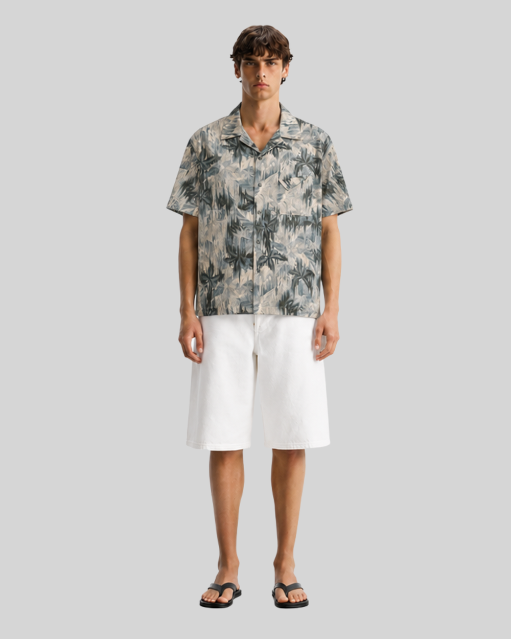 Jacquard casual drape Cuban collar shirt for men