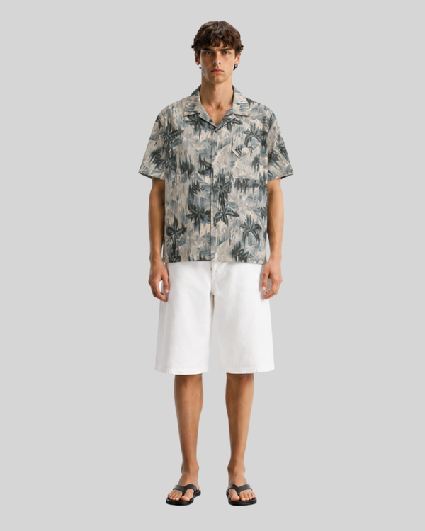 Jacquard casual drape Cuban collar shirt for men