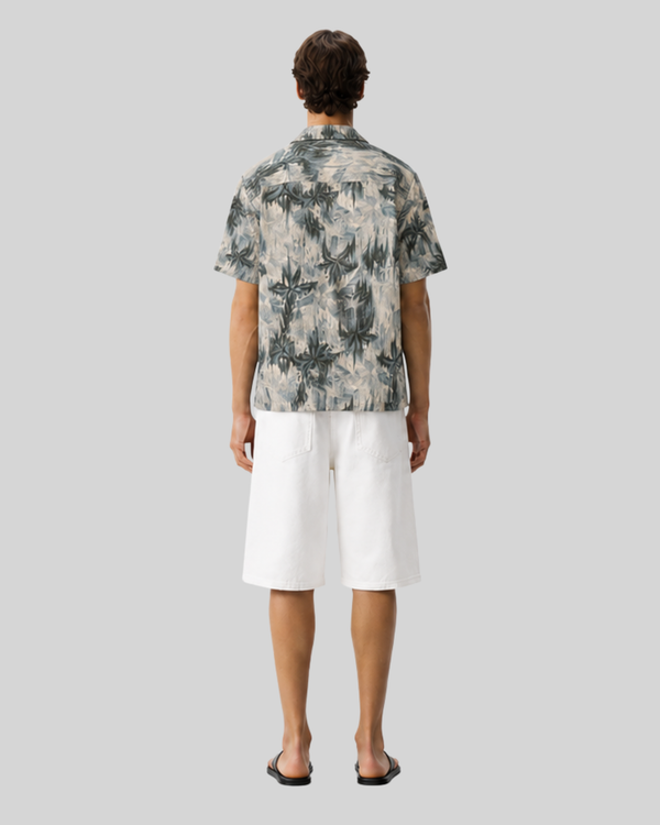 Jacquard casual drape Cuban collar shirt for men