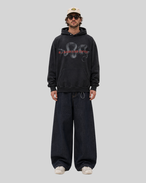 Washed hoodie with python print hooded sweatshirt for men