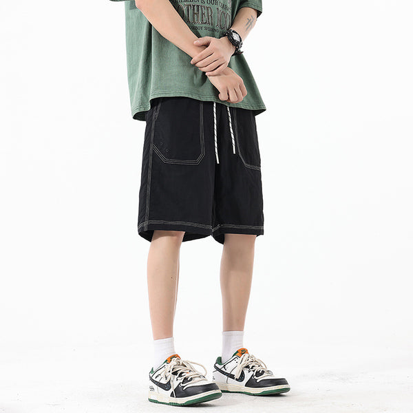 Loose Beach Shorts for Men with Simple Topstitching Design Five-Quarter Pants