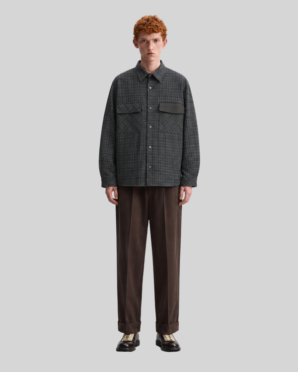 Color blocking plaid long sleeved shirt for men