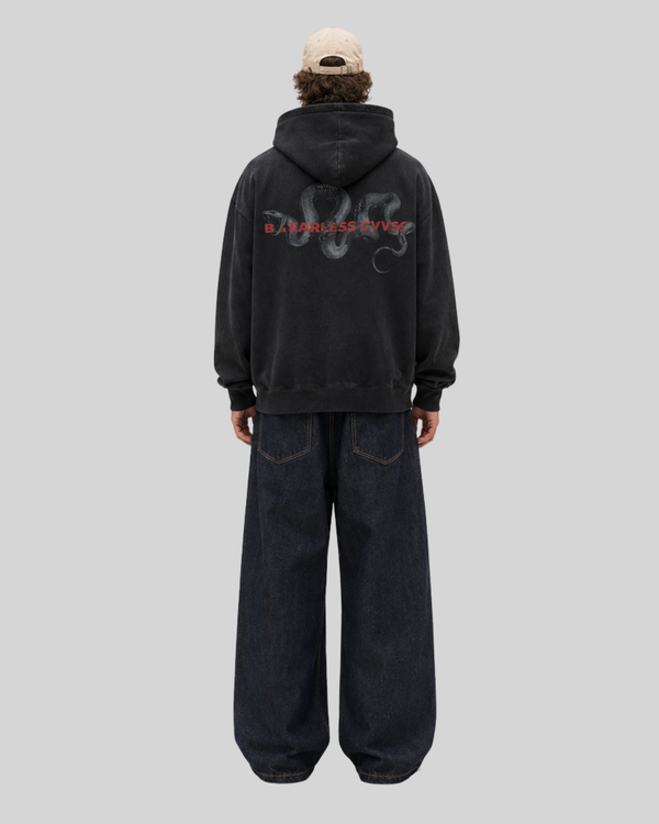 Washed hoodie with python print hooded sweatshirt for men