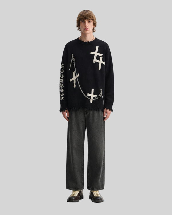 Knitted sweater necklace cross sweater for men