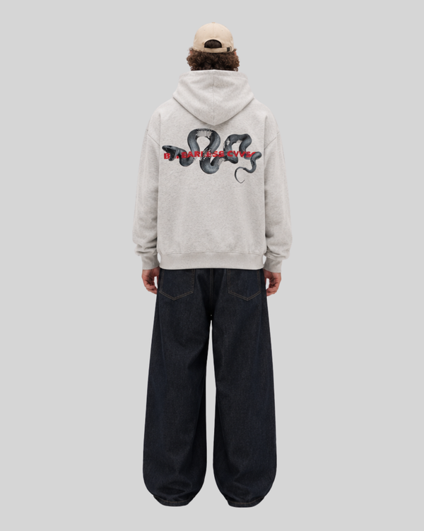 Washed hoodie with python print hooded sweatshirt for men