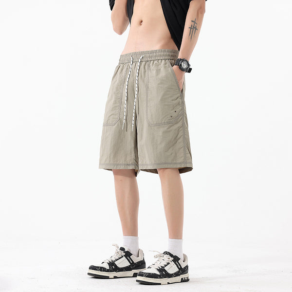 Loose Beach Shorts for Men with Simple Topstitching Design Five-Quarter Pants
