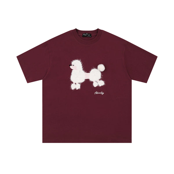 Retro Fuzzy Dog Short Sleeve T-Shirt Men Oversize Casual Versatile Couple Top