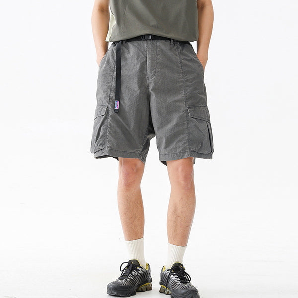 Utility Shorts with Belt: Loose Fit, Solid Color, Large Pockets, Summer Casual Outdoor Knee-Length Pants for Men