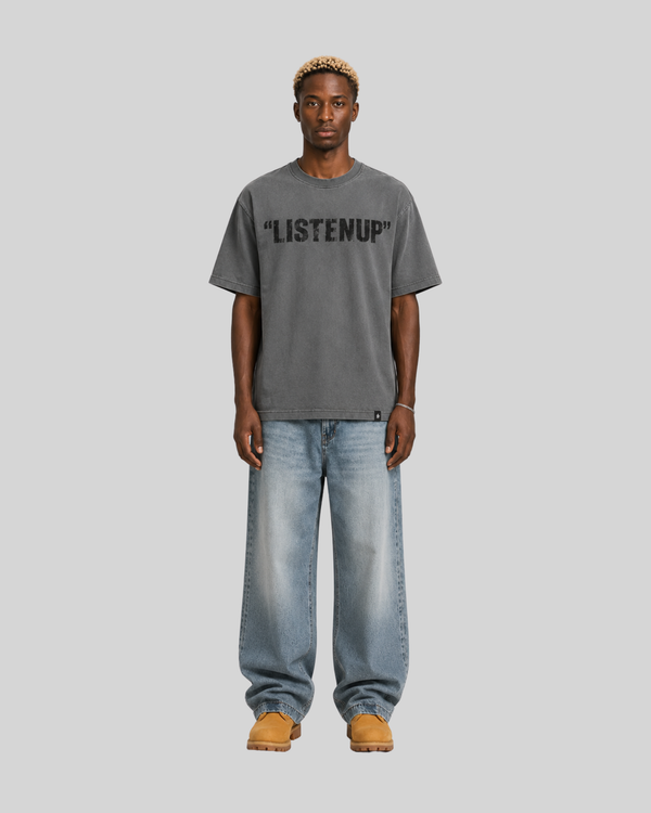 Letter printed washed distressed T-shirt for men