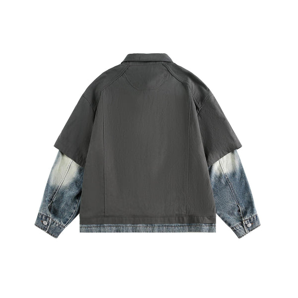 Splicing fake two denim shirts with retro loose fit