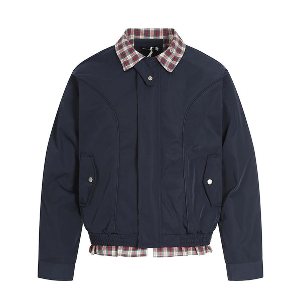 Retro Men's Jacket, Turn-Down Collar, Color Block Splicing, Casual Loose Fit Outerwear for Men