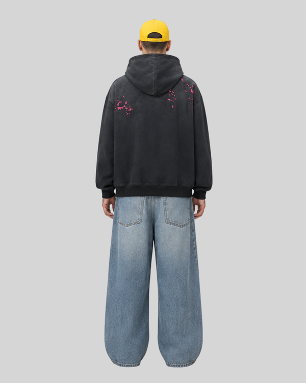 Splashing ink spliced hooded sweatshirt for men and women