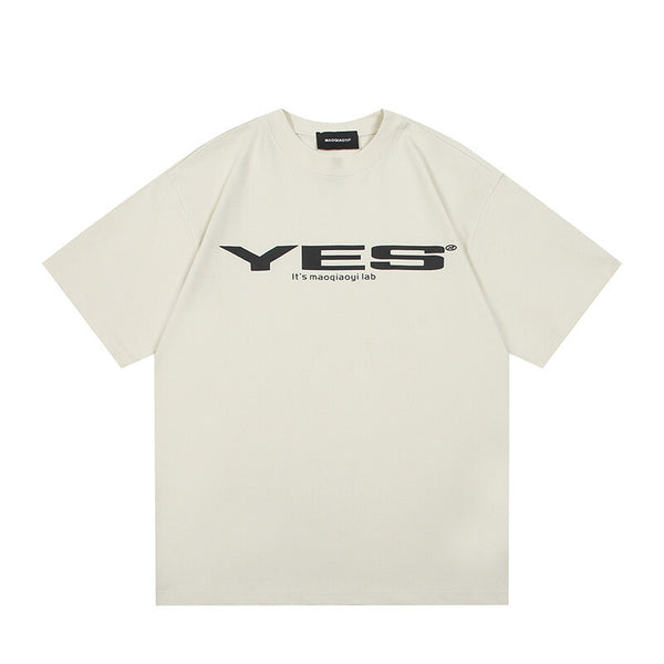 YES letter printed simple short sleeved men's and women's T-shirts