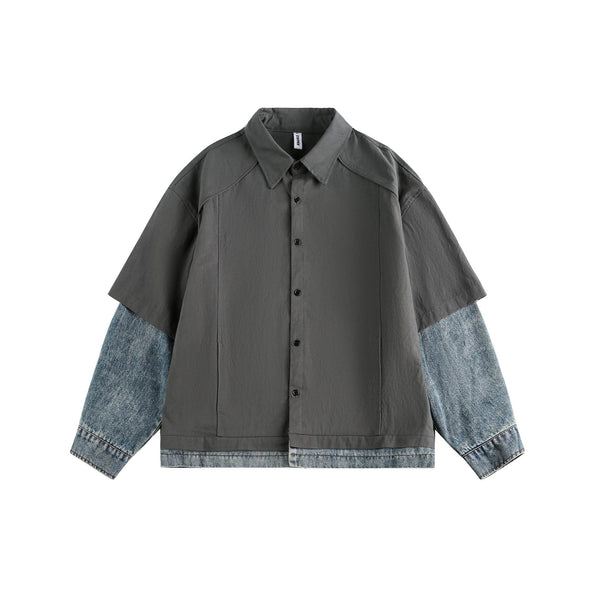 Splicing fake two denim shirts with retro loose fit