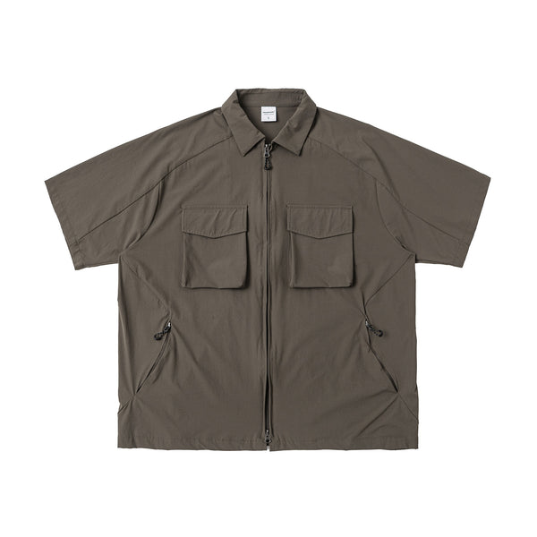 Streetwear Japanese Style Outdoor 3D Large Pocket Loose Fit Short Sleeve Utility Shirt Men