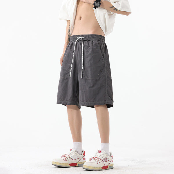 Loose Beach Shorts for Men with Simple Topstitching Design Five-Quarter Pants