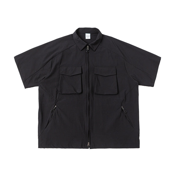 Streetwear Japanese Style Outdoor 3D Large Pocket Loose Fit Short Sleeve Utility Shirt Men